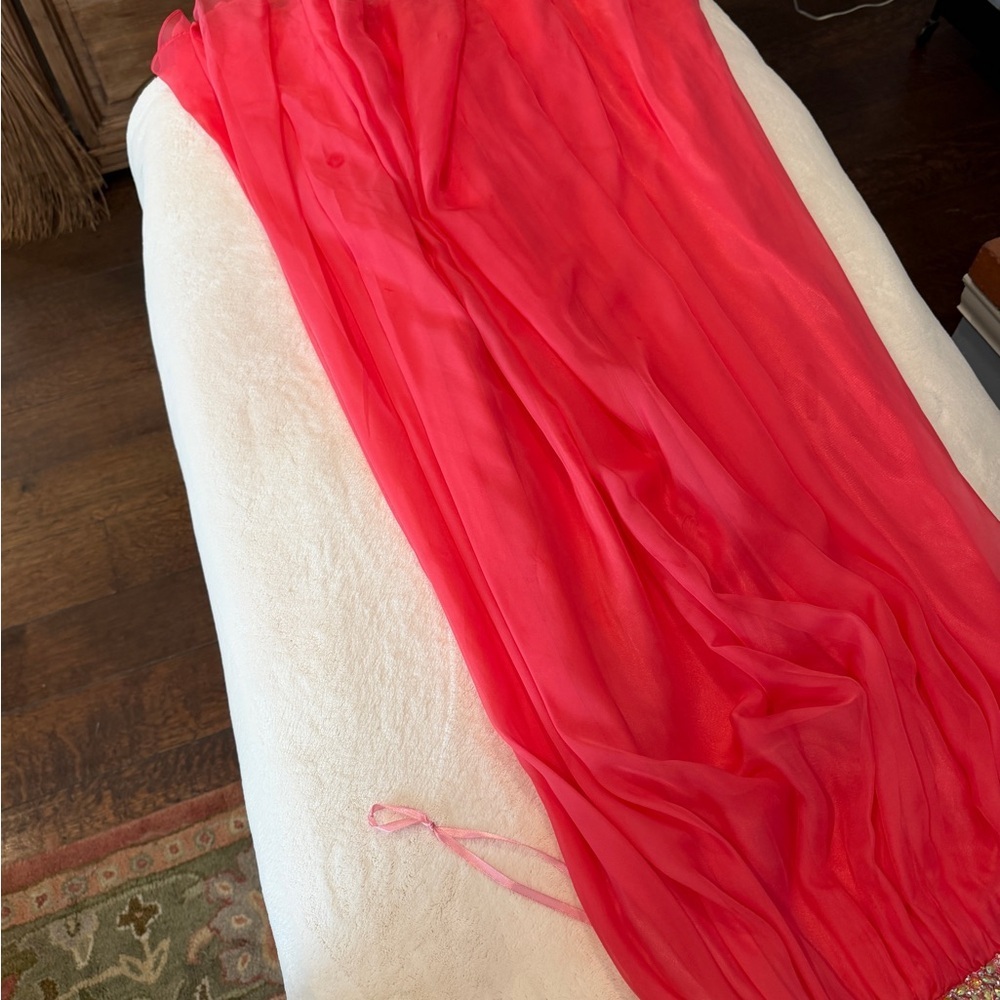 Elegant Coral Pink Backless Rhinestone Evening Gown - Picture 4 of 13